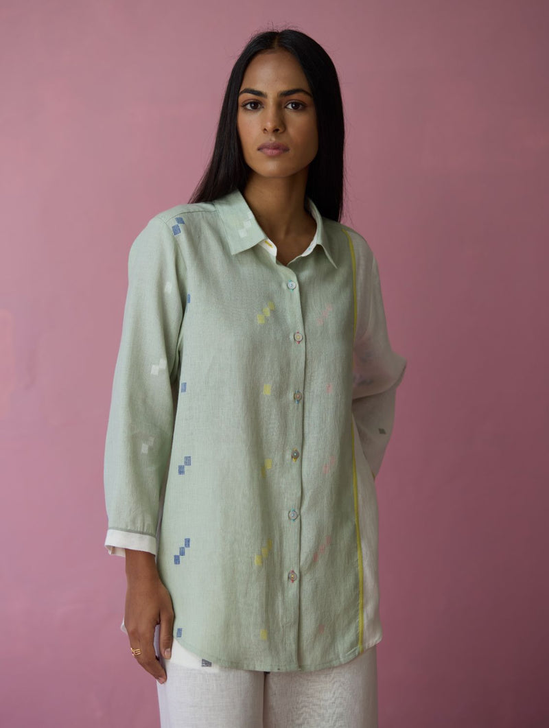 Sela Patchwork Jamdani Linen Co-ord Set all linen by Manan for women in Singapore