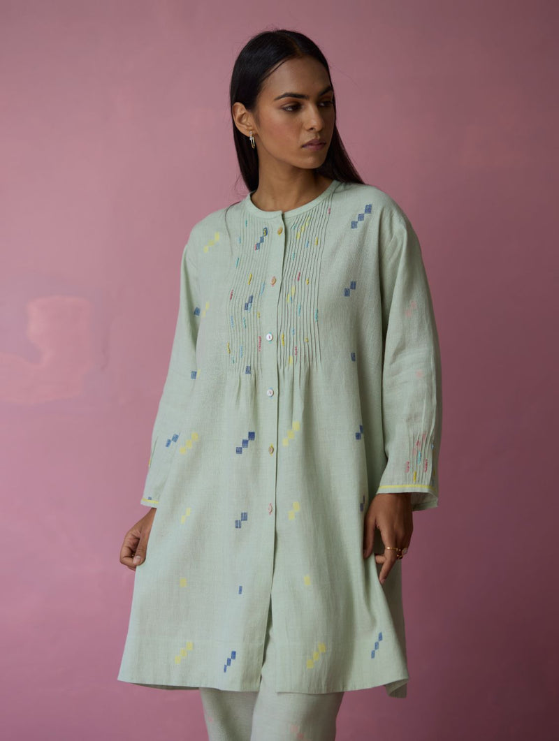 Dima Jmdani Linen Pintuck Co-ord Set - Aqua all linen by Manan for women in Singapore