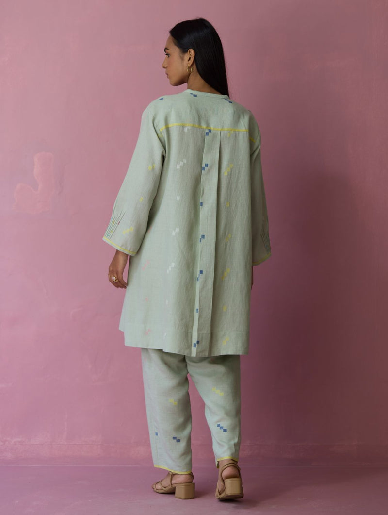 Dima Jmdani Linen Pintuck Co-ord Set - Aqua all linen by Manan for women in Singapore