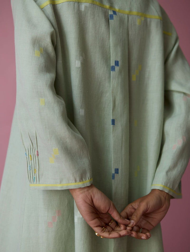 Dima Jmdani Linen Pintuck Co-ord Set - Aqua all linen by Manan for women in Singapore