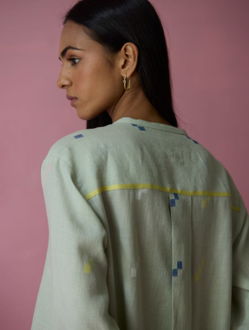 Dima Jmdani Linen Pintuck Co-ord Set - Aqua all linen by Manan for women in Singapore