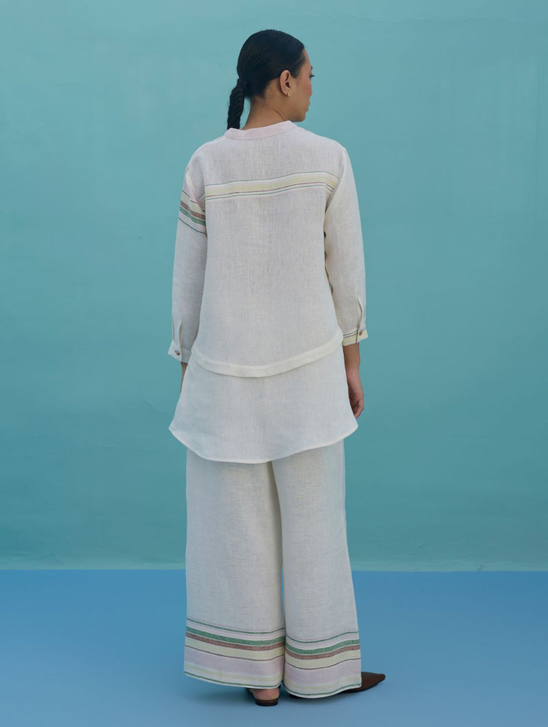 Amaya Border Linen Top - Ivory linen top/shirt by Manan in ivory for women in Singapore