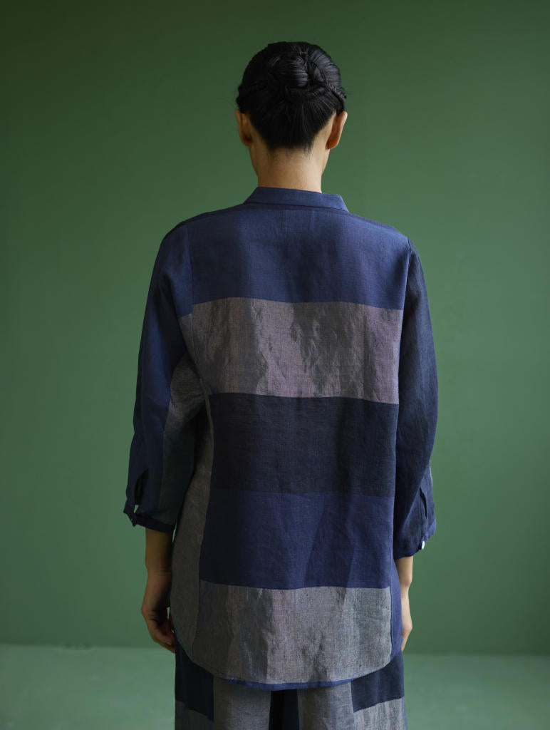 Izara Metallic Linen Co-ord Set - Navy linen by Manan in navy color for women in Singapore