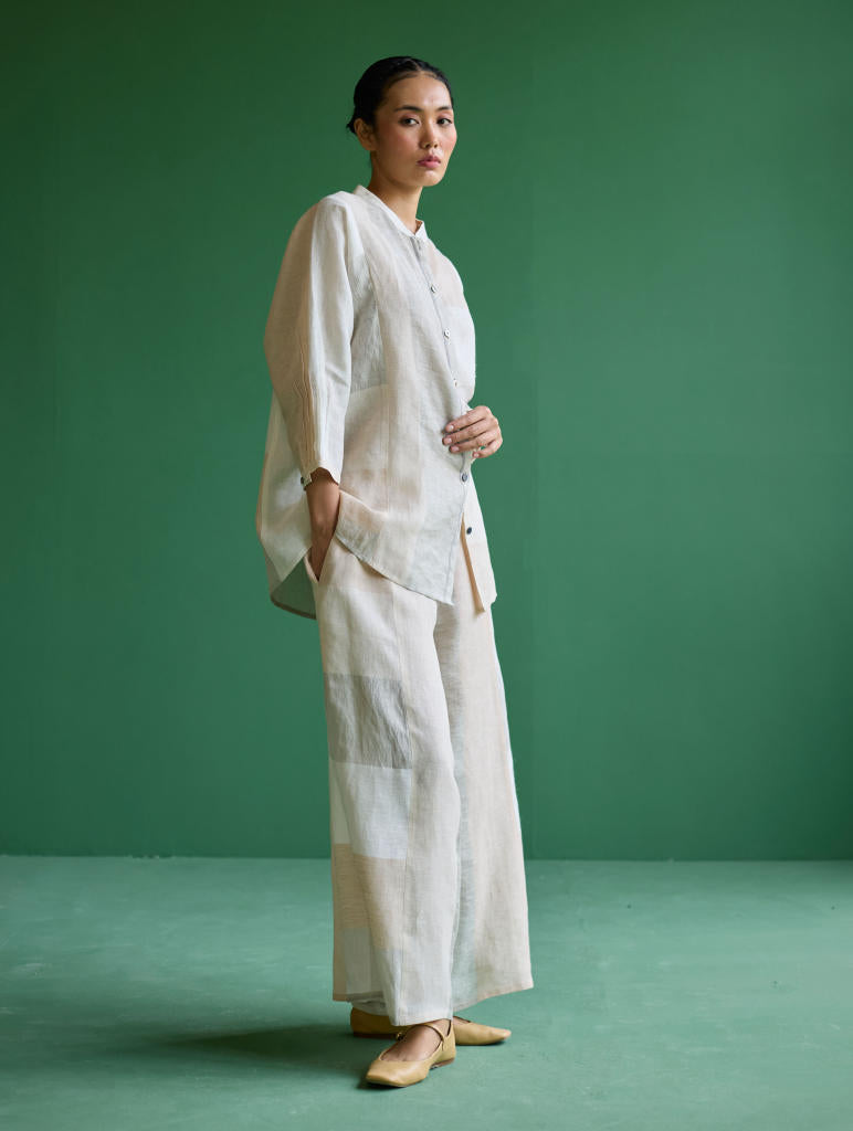 Izara Metallic Linen Co-ord Set - Ivory linen by Manan in ivory color for women in Singapore
