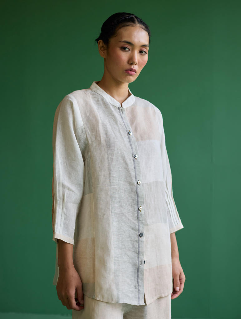 Izara Metallic Linen Co-ord Set - Ivory linen by Manan in ivory color for women in Singapore