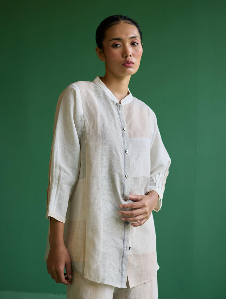 Izara Metallic Linen Co-ord Set - Ivory linen by Manan in ivory color for women in Singapore