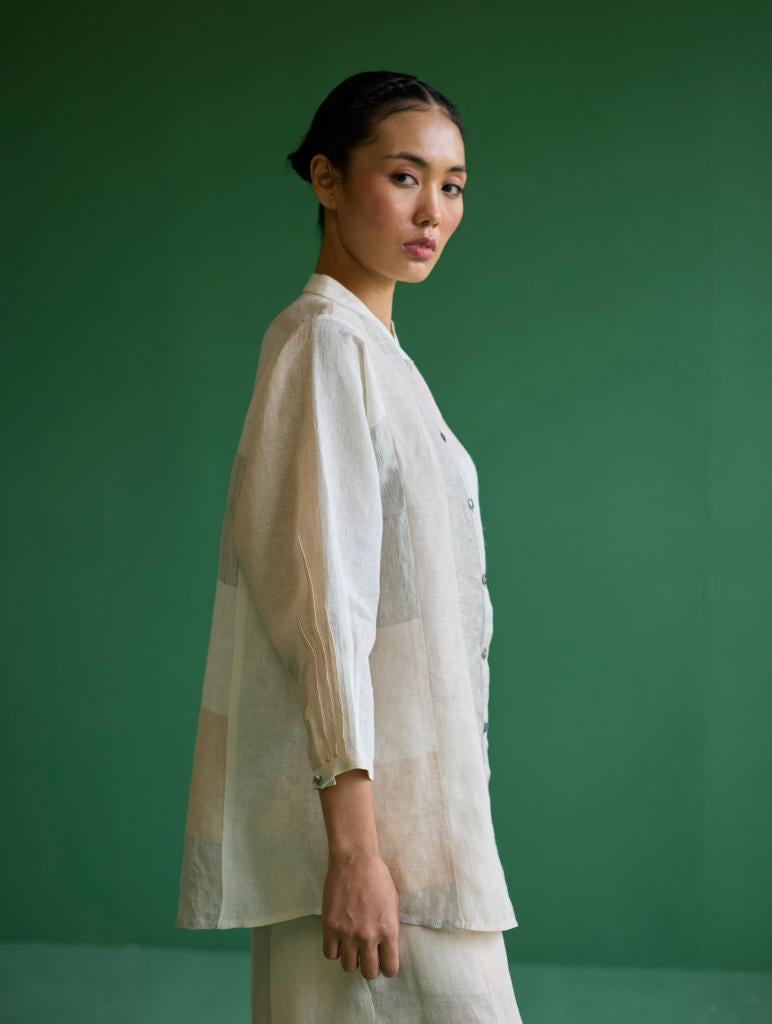 Izara Metallic Linen Co-ord Set - Ivory linen by Manan in ivory color for women in Singapore