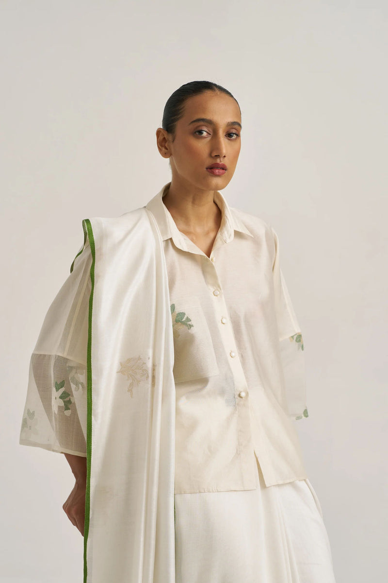 Kumud blouse handwoven chanderi silk by Suparna Som in ivory for women in Singapore