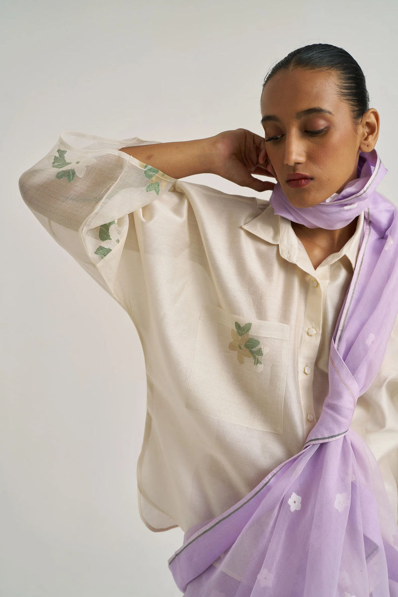 Kumud blouse handwoven chanderi silk by Suparna Som in ivory for women in Singapore