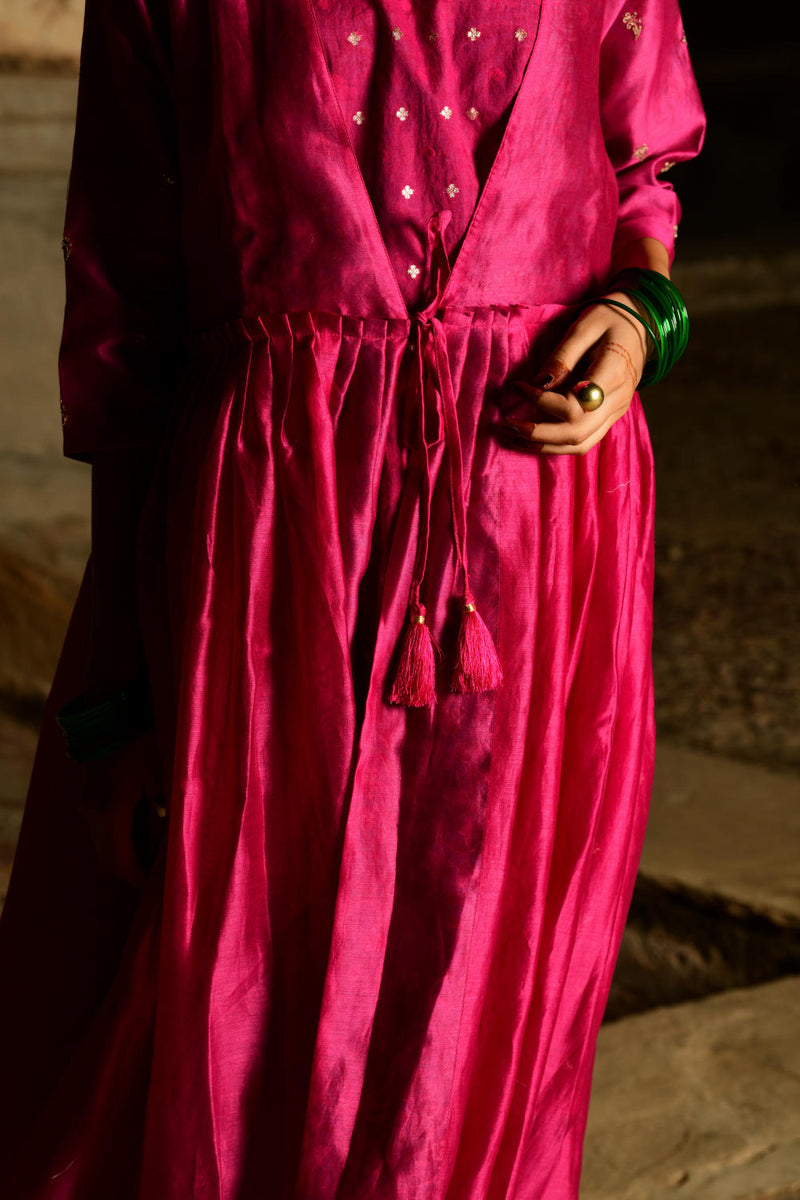 Kurjan Kurta Set chanderi by Tokree in pink color for women in Singapore