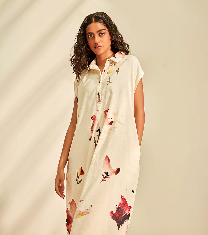 Blossom Dress cotton by Khara Kapas in white for women in Singapore