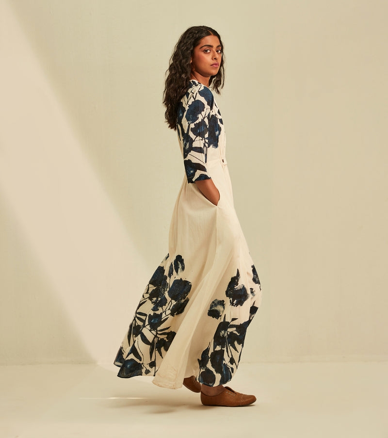Blue Forest Dress cotton by Khara Kapas in white for women in Singapore