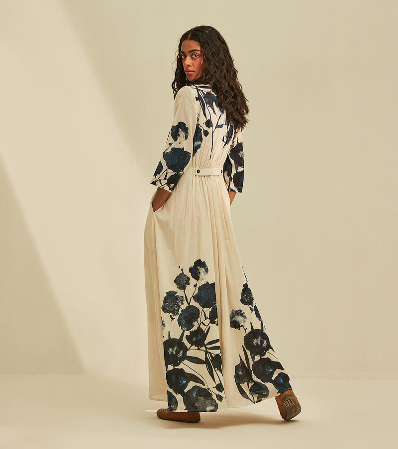 Blue Forest Dress cotton by Khara Kapas in white for women in Singapore