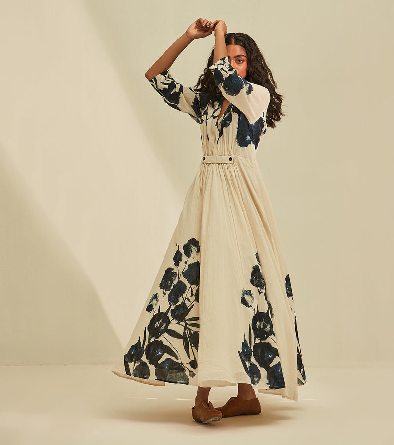 Blue Forest Dress cotton by Khara Kapas in white for women in Singapore