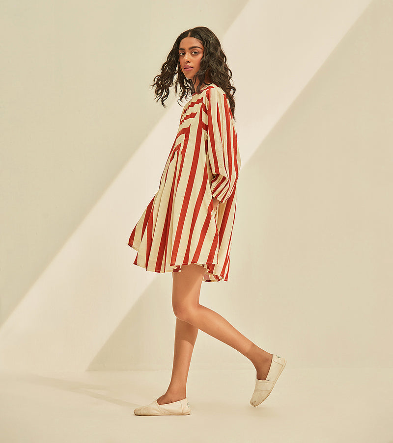 Red emu Dress cotton by Khara Kapas in multi for women in Singapore