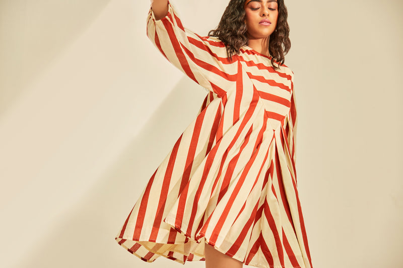 Red emu Dress cotton by Khara Kapas in multi for women in Singapore