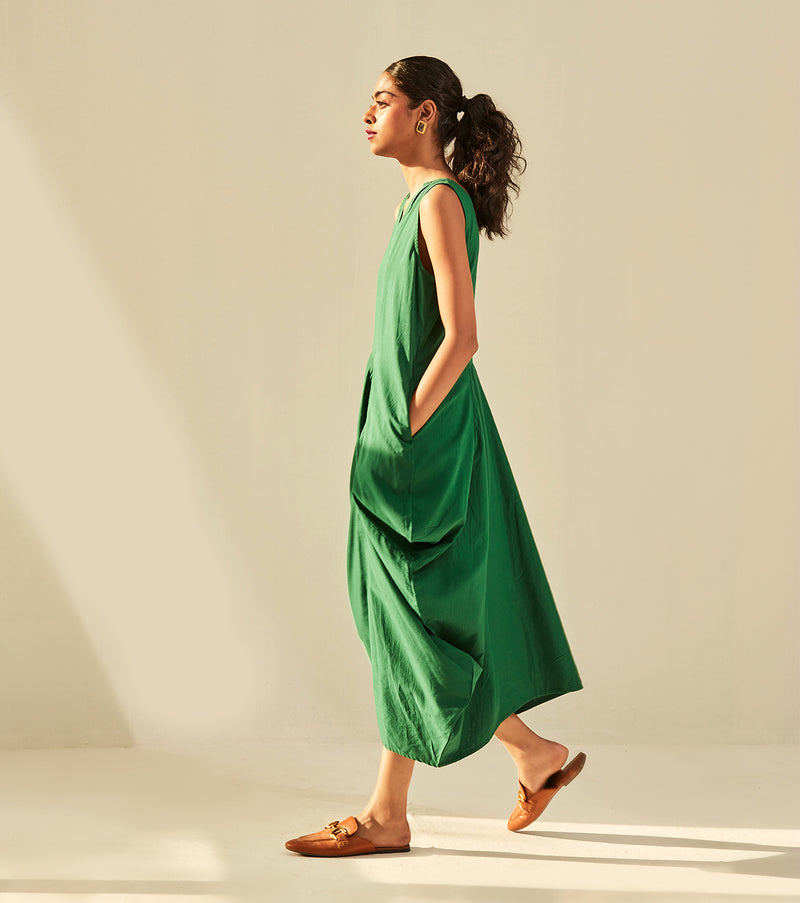 Gathers of Time Dress cotton by Khara Kapas in green for women in Singapore