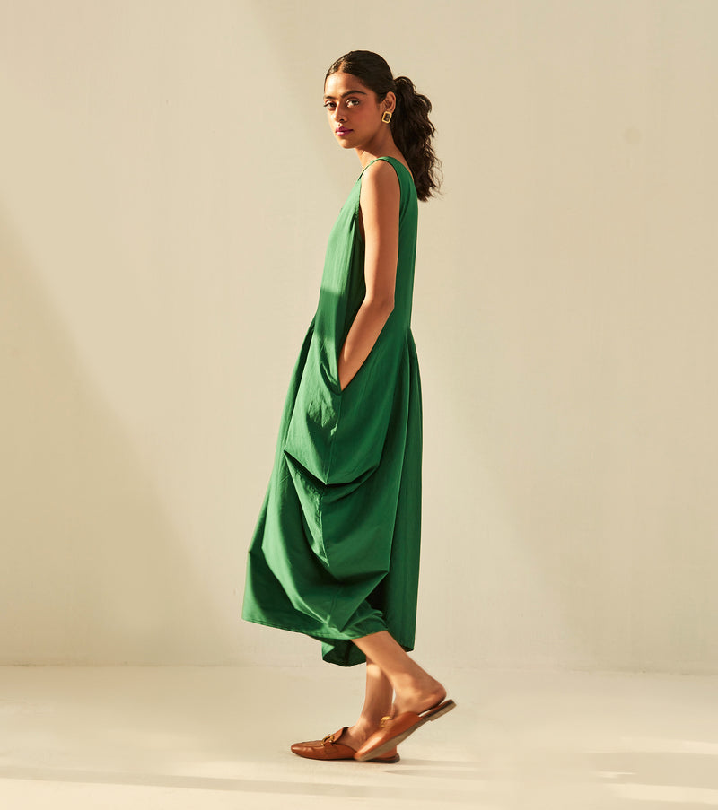 Gathers of Time Dress cotton by Khara Kapas in green for women in Singapore