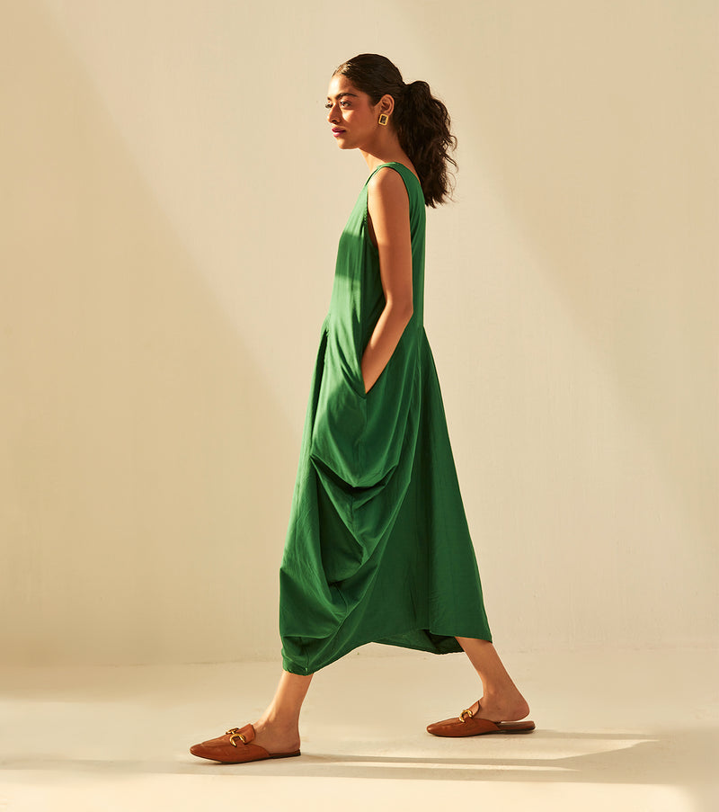 Gathers of Time Dress cotton by Khara Kapas in green for women in Singapore