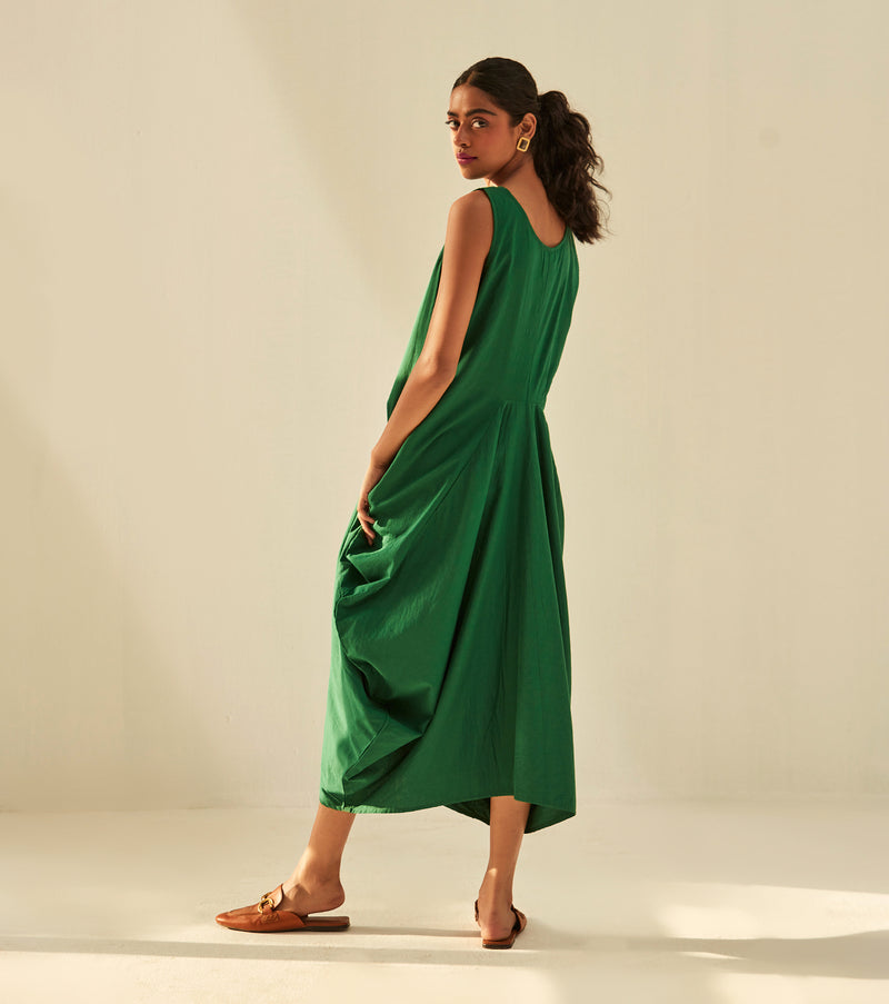Gathers of Time Dress cotton by Khara Kapas in green for women in Singapore