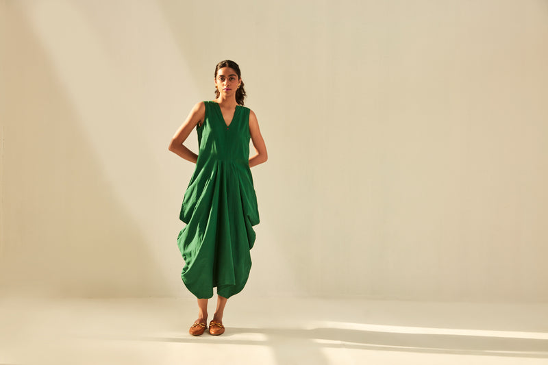 Gathers of Time Dress cotton by Khara Kapas in green for women in Singapore