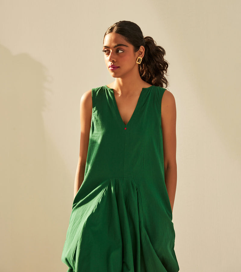 Gathers of Time Dress cotton by Khara Kapas in green for women in Singapore