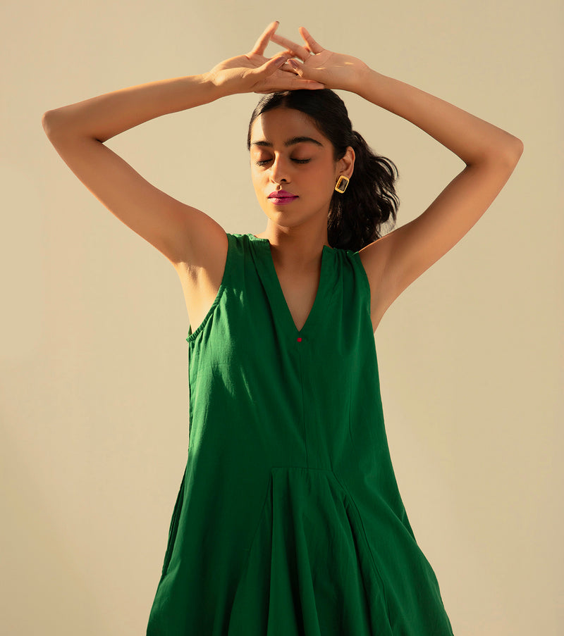Gathers of Time Dress cotton by Khara Kapas in green for women in Singapore