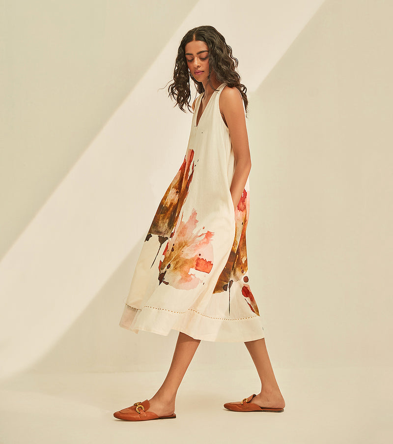 Poppy fields Dress cotton by Khara Kapas in white for women in Singapore