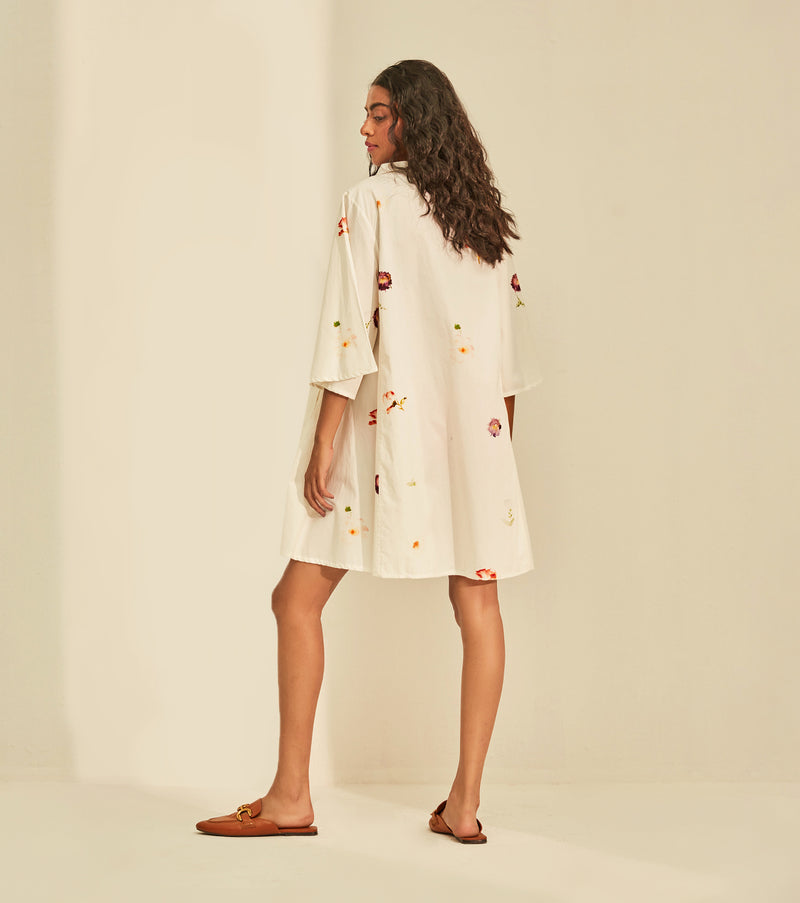 Ivory garden Dress poplin by Khara Kapas in white for women in Singapore