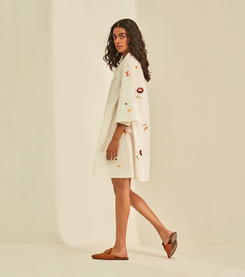Ivory garden Dress poplin by Khara Kapas in white for women in Singapore