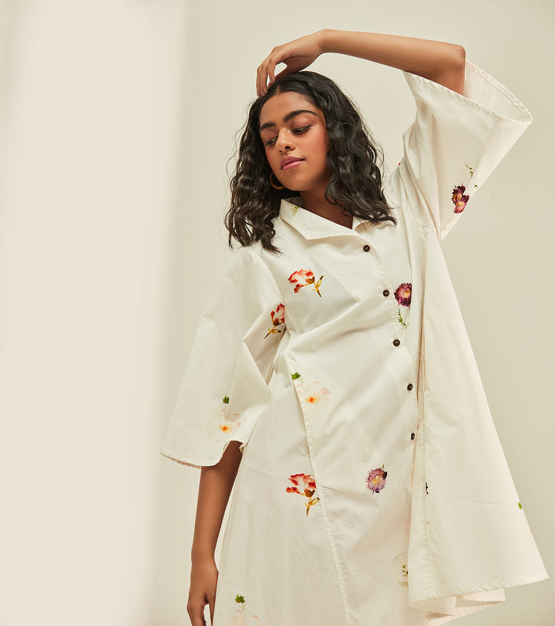 Ivory garden Dress poplin by Khara Kapas in white for women in Singapore