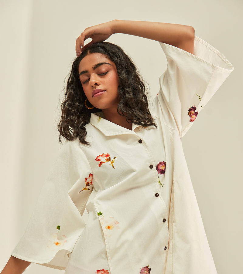 Ivory garden Dress poplin by Khara Kapas in white for women in Singapore