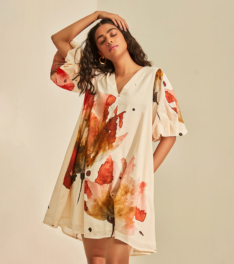 Wild poppies Dress cotton by Khara Kapas in white for women in Singapore