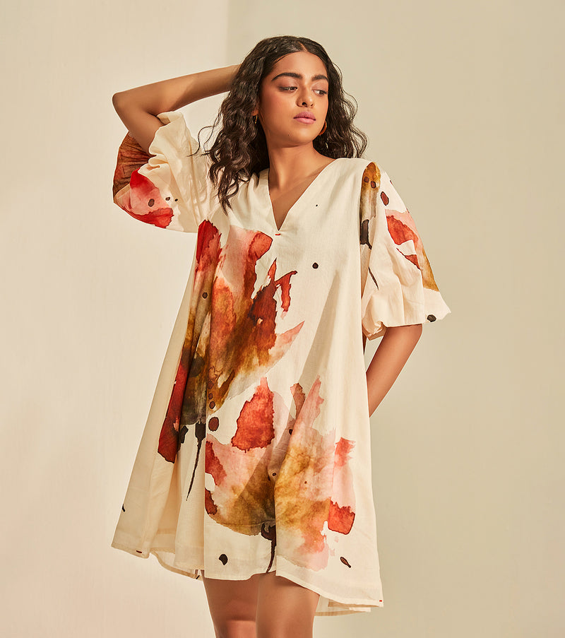 Wild poppies Dress cotton by Khara Kapas in white for women in Singapore