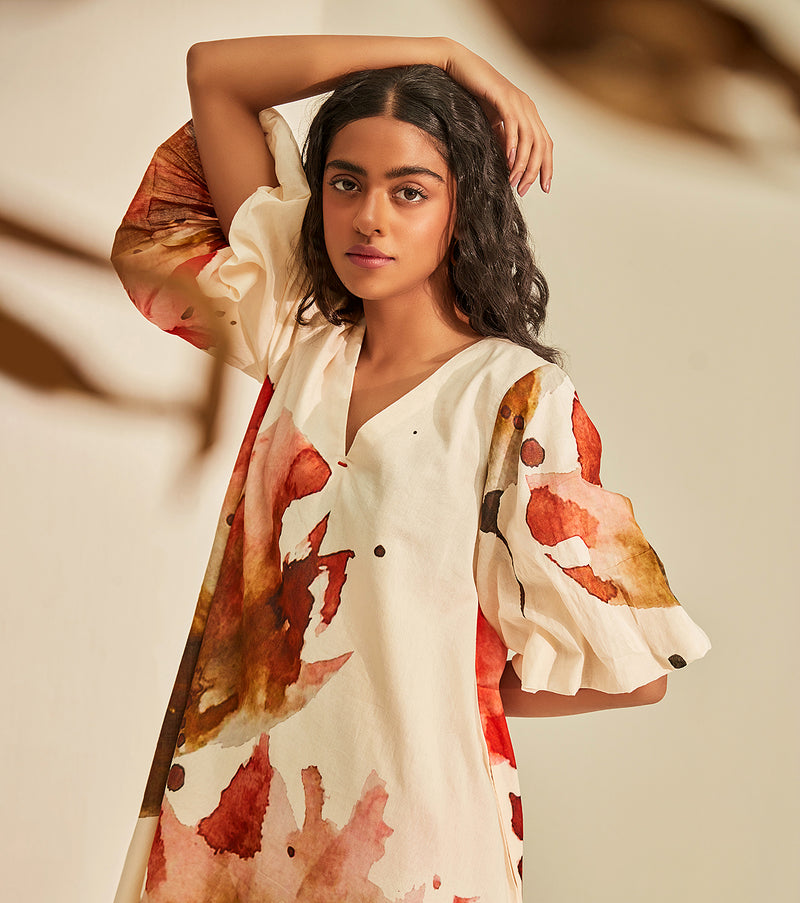 Wild poppies Dress cotton by Khara Kapas in white for women in Singapore