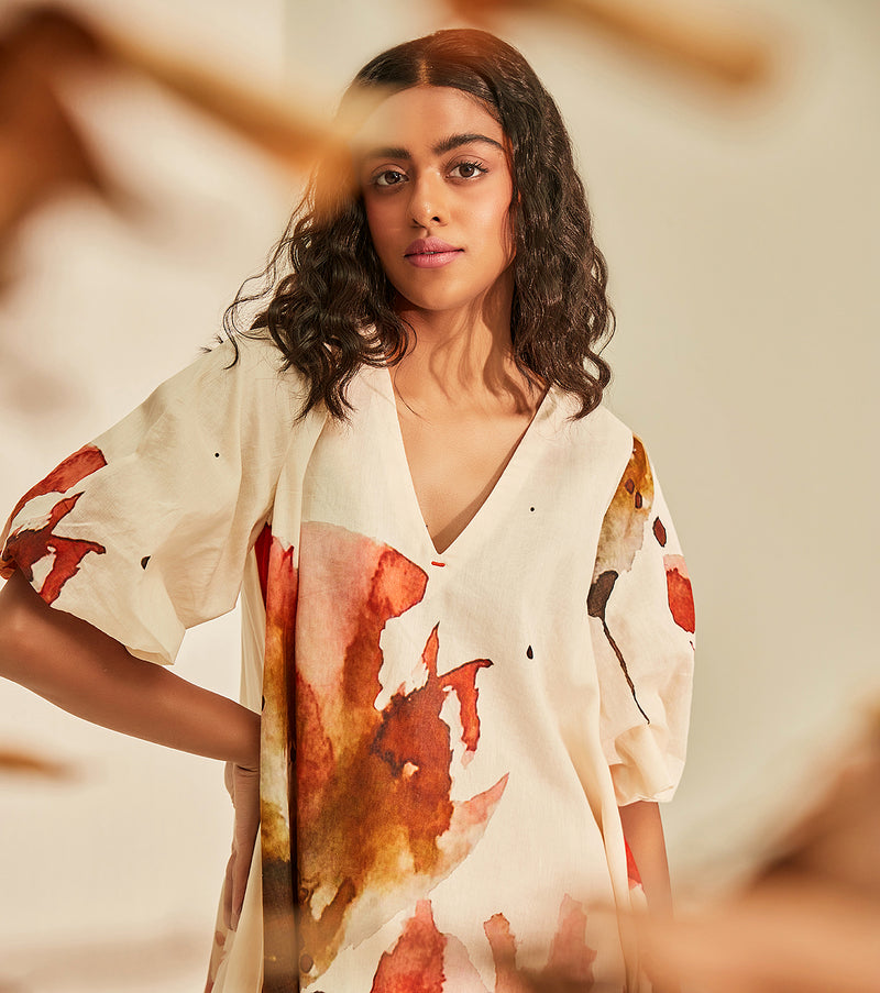 Wild poppies Dress cotton by Khara Kapas in white for women in Singapore