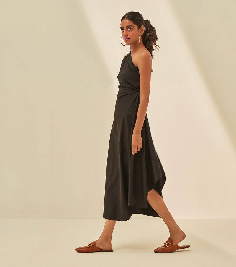 Jolene Dress poplin by Khara Kapas in black for women in Singapore
