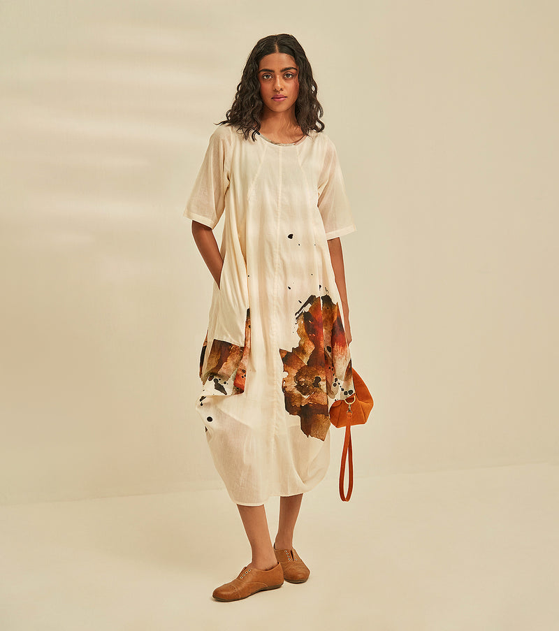 Myna Jhabla Dress cotton by Khara Kapas in white for women in Singapore