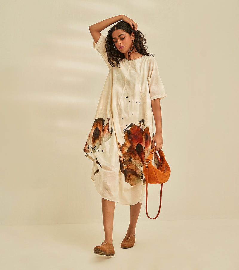 Myna Jhabla Dress cotton by Khara Kapas in white for women in Singapore
