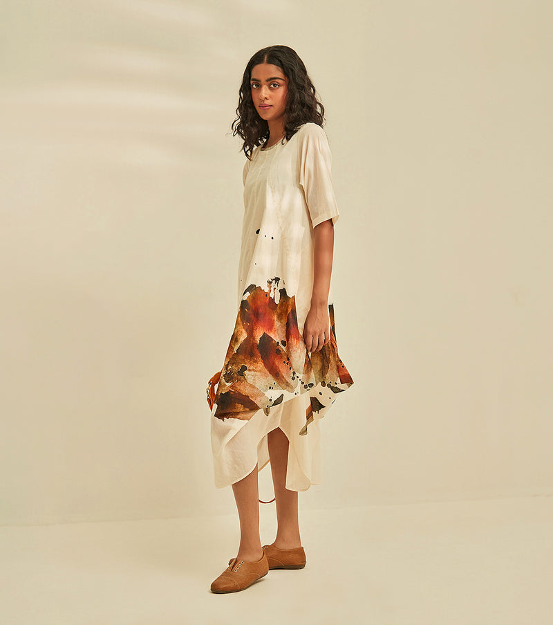 Myna Jhabla Dress cotton by Khara Kapas in white for women in Singapore