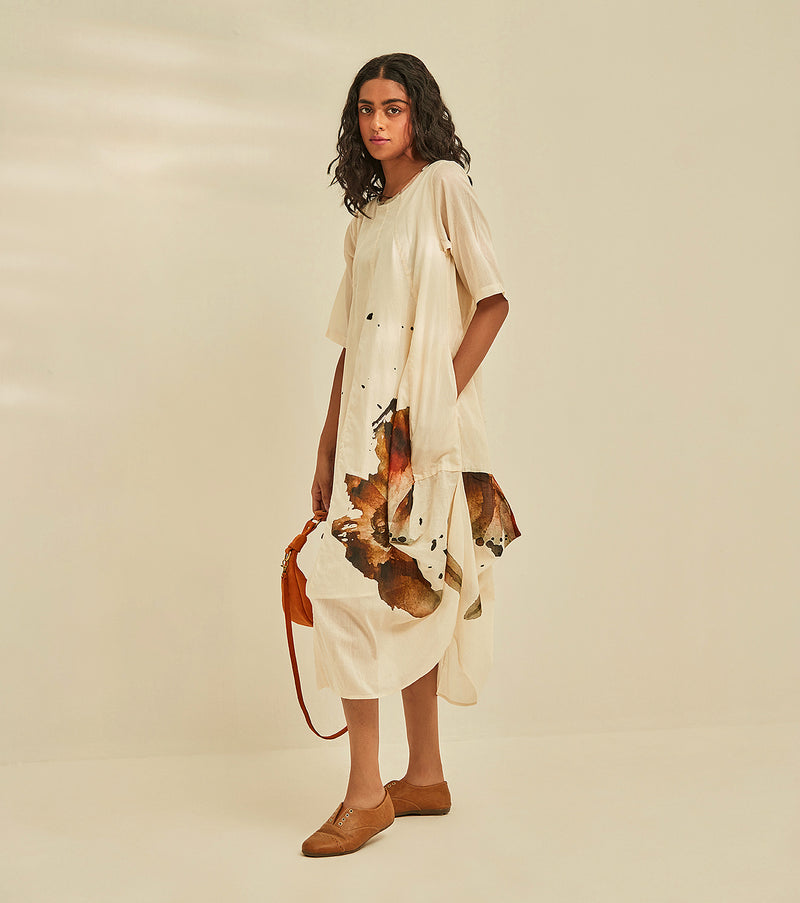 Myna Jhabla Dress cotton by Khara Kapas in white for women in Singapore