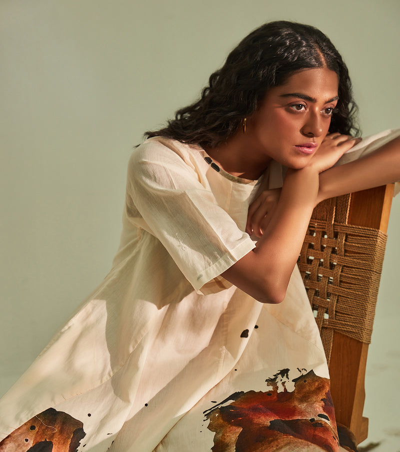 Myna Jhabla Dress cotton by Khara Kapas in white for women in Singapore
