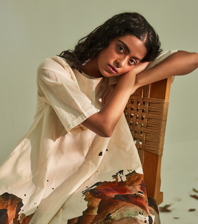 Myna Jhabla Dress cotton by Khara Kapas in white for women in Singapore