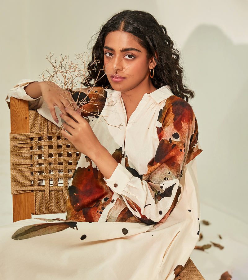 Myna Shirt Dress cotton by Khara Kapas in white for women in Singapore