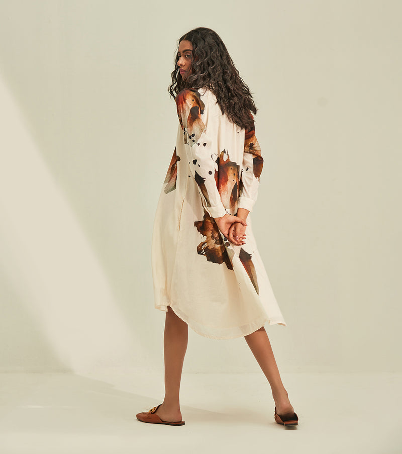 Myna Shirt Dress cotton by Khara Kapas in white for women in Singapore