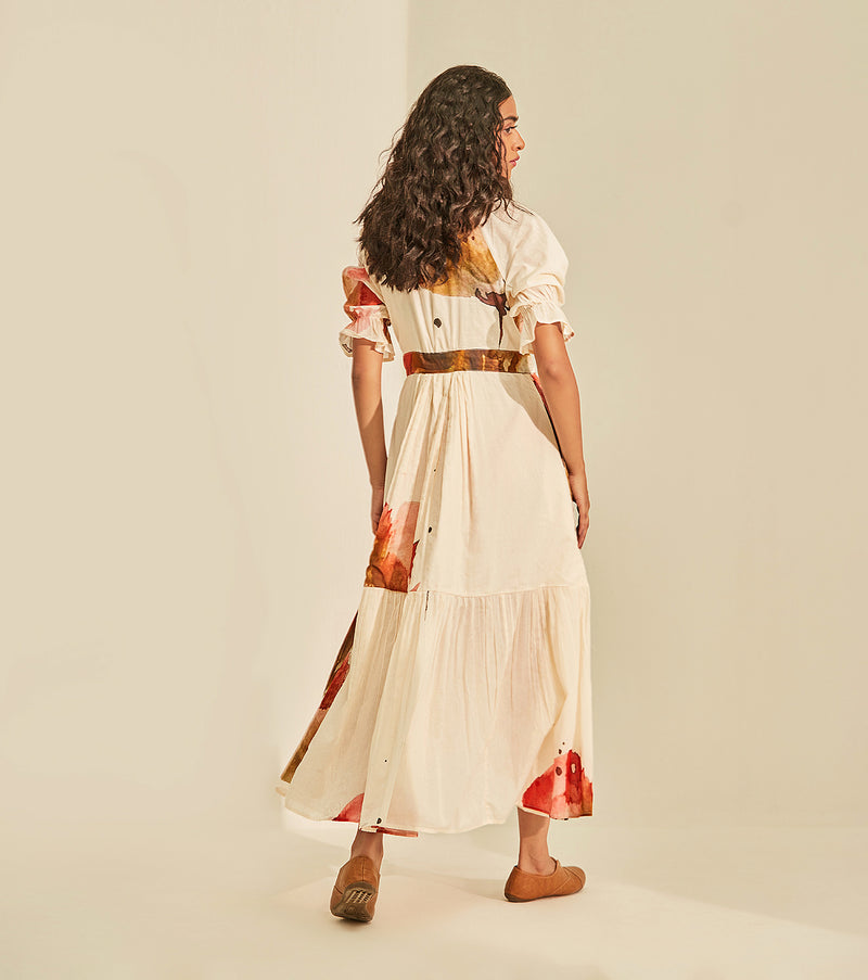 Wild poppy wrap Dress cotton by Khara Kapas in white for women in Singapore