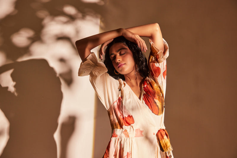 Wild poppy wrap Dress cotton by Khara Kapas in white for women in Singapore