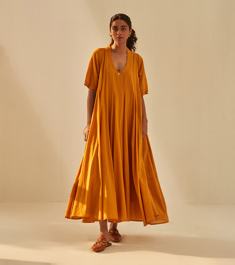 Gold Rush Dress cotton by Khara Kapas in mustard for women in Singapore