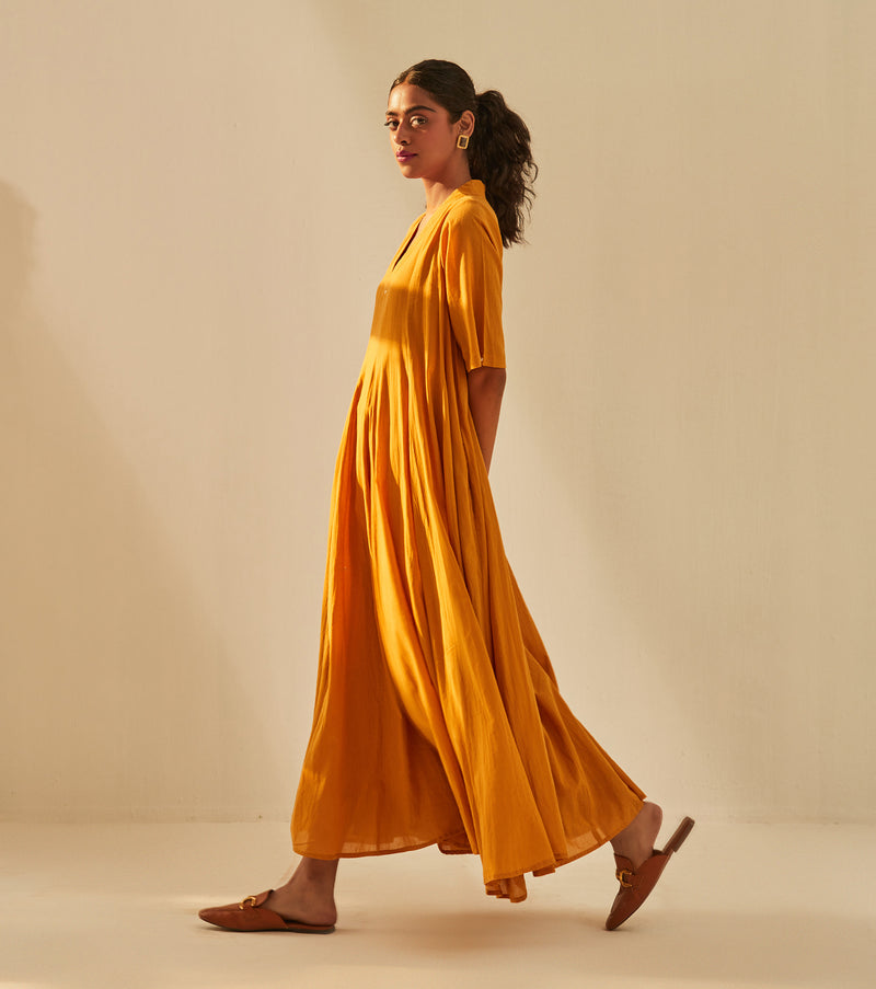 Gold Rush Dress cotton by Khara Kapas in mustard for women in Singapore