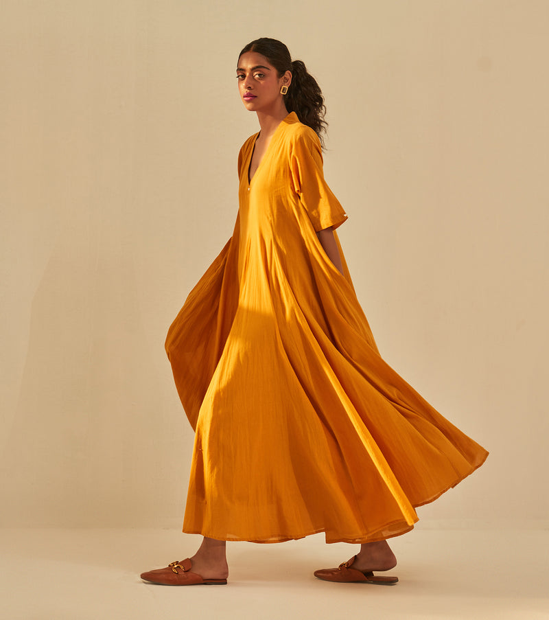 Gold Rush Dress cotton by Khara Kapas in mustard for women in Singapore